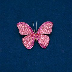 Брошка Метелик рожеві і малинові стрази, золотистий метал 35х45мм + - купити біжутерію дешево в інтернеті