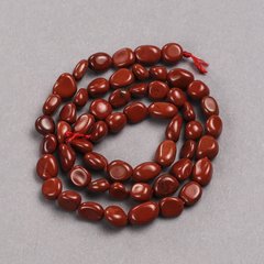 Намистини на нитці з натурального каменю Яшма червона галтівка d-8х6мм + - L-39см + - купити біжутерію дешево