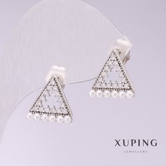 Сережки Xuping Трикутники з білим перлами Майорка 13х13мм родій купити біжутерію дешево в інтернеті