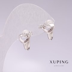 Сережки Xuping родій з білими стразами 11х17мм купити біжутерію дешево в інтернеті