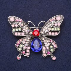 Брошка Метелик тільце синій кристал рожеві стрази 50Х43мм сріблястий метал купити біжутерію дешево в інтернеті