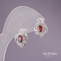 Сережки Xuping з червоними каменями 17х12мм родій купити біжутерію дешево в інтернеті