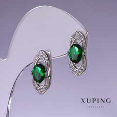 Сережки Xuping з зеленими цирконами 19х8мм родій купити біжутерію дешево в інтернеті