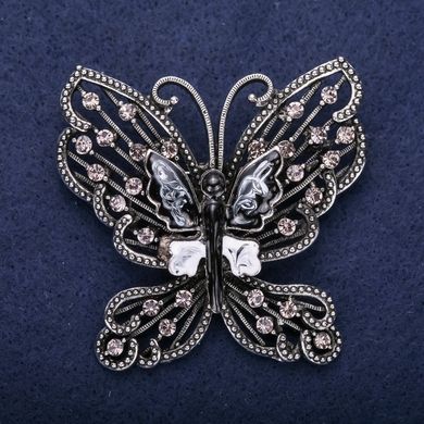 Брошка Метелик сірі стрази 55х57мм сріблястий метал купити біжутерію дешево в інтернеті