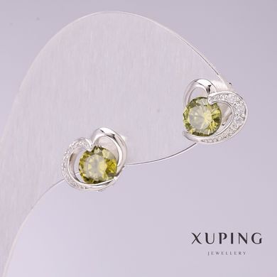Сережки Xuping Сердечка з зеленими каменями 9х11мм родій купити біжутерію дешево в інтернеті