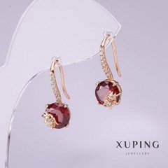 Сережки Xuping з каменем колір червоний 20х9мм позолота 18к купити біжутерію дешево в інтернеті