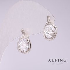 Сережки Xuping з білими каменями 17х10мм родій купити біжутерію дешево в інтернеті