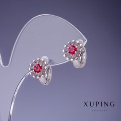 Сережки Xuping Квітка з малиновими кристалами 12х9мм родій купити біжутерію дешево в інтернеті
