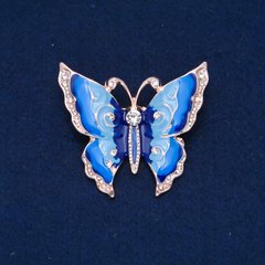 Брошка Метелик білі стрази, блакитна і синя емаль, золотистий метал 47х52мм + - купити біжутерію дешево в