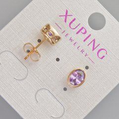 Сережки пусети Xuping з фіолетовим кристалом d-8,5х6,5мм+- Позолота 18К