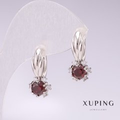 Сережки Xuping родій з червоними каменями 21х10мм купити біжутерію дешево в інтернеті