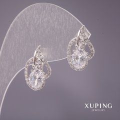 Сережки Xuping з каменем колір білий 18х11мм родій
