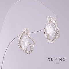 Сережки Xuping з білими цирконами d-9мм L-17мм родій купити біжутерію дешево в інтернеті