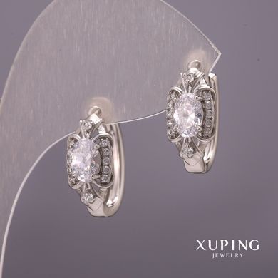 Сережки Xuping з білими каменями 8х20мм Родій купити біжутерію дешево в інтернеті