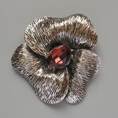 Брошка кулон Квітка червоний кристал сріблястий метал 55х63мм купити біжутерію дешево в інтернеті
