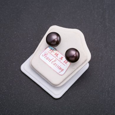 Сережки гвоздики річкові перли срібна застібка d-9-10мм колір чорний принц купити біжутерію дешево в інтернеті