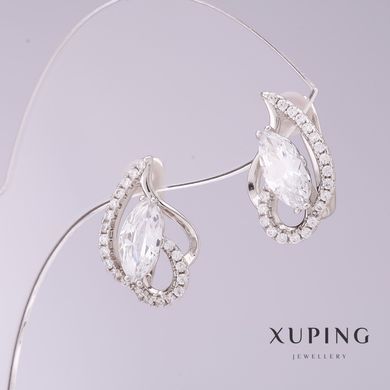 Сережки Xuping з білими цирконами d-9мм L-17мм родій купити біжутерію дешево в інтернеті