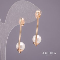 Сережки Xuping з перлами Майорка колір білий 35х9мм родій купити біжутерію дешево в інтернеті