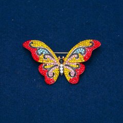 Брошка Метелик різнокольорові стрази, золотистий метал 35х58мм + - купити біжутерію дешево в інтернеті
