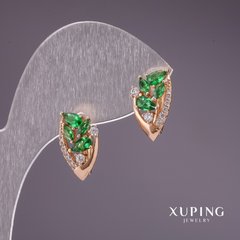 Сережки Xuping із зеленими каменями 16х9мм позолота 18к купити біжутерію дешево в інтернеті