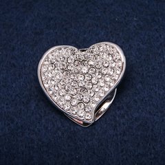 Брошка для хустки Серце з білими стразами сріблястий метал 33х36мм + - купити біжутерію дешево в інтернеті