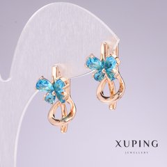 Сережки Xuping позолота 18к з блакитним камінням 20х11мм купити біжутерію дешево в інтернеті