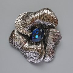 Брошка кулон Квітка синій кристал сріблястий метал 55х63мм купити біжутерію дешево в інтернеті