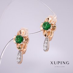 Сережки Xuping із зеленими каменями 20х10мм позолота 18к купити біжутерію дешево в інтернеті
