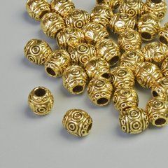 Фурнітура намистина-вставка d-6х6мм, d-отвору 2,5мм, фас. 33шт.+- 20грам+- золотистий колір металу