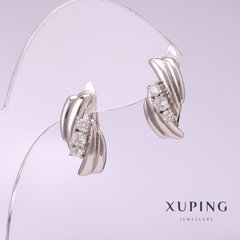 Сережки Xuping з білими стразами 17х8мм родій купити біжутерію дешево в інтернеті