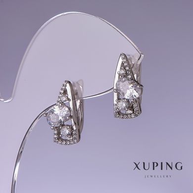 Сережки Xuping з білими цирконами 17х8мм родій купити біжутерію дешево в інтернеті