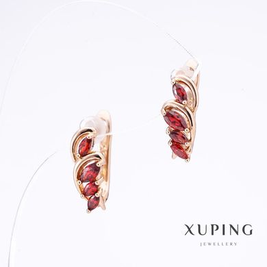Сережки Xuping камені колір червоний позолота L-1,5 см s-6мм купити біжутерію дешево в інтернеті