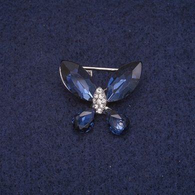 Брошка Метелик з кристалами, сріблястий метал 20х23мм купити біжутерію дешево в інтернеті