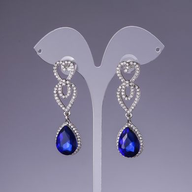 Сережки з синіми кристалами L-5,5 см сірий метал купити біжутерію дешево в інтернеті