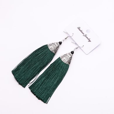 Сережки Китиці "Альміна" темно зелені L-10см купити біжутерію дешево в інтернеті