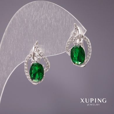 Сережки Xuping з каменем колір зелений 18х11мм родій купити біжутерію дешево в інтернеті