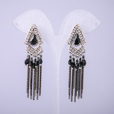 Сережки в східному стилі з чорними кристалами L-70мм купити біжутерію дешево в інтернеті
