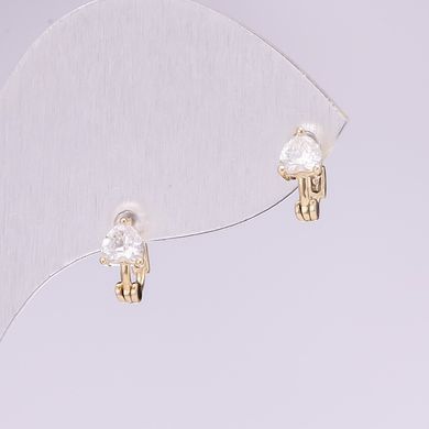 Сережки Сердечка серія 925 камені колір білий 4х8мм метал золотистий купити біжутерію дешево в інтернеті