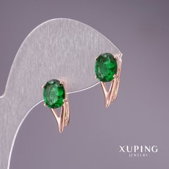 Сережки Xuping із зеленими каменями 16х7мм позолота 18к купити біжутерію дешево в інтернеті