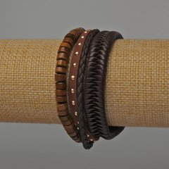 Браслет чоловічий 3 штуки екошкіра колір коричневий (затяжка та стрейч) купити біжутерію дешево в інтернеті