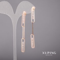 Сережки Xuping з білими каменями 6х70мм Позолота 18К купити біжутерію дешево в інтернеті