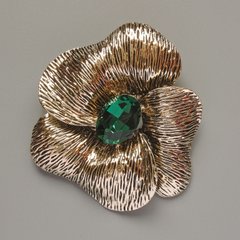 Брошка кулон Квітка зелений кристал світло-золотистий метал 55х63мм купити біжутерію дешево в інтернеті