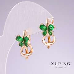 Сережки Xuping позолота 18к із зеленими каменями 20х11мм купити біжутерію дешево в інтернеті