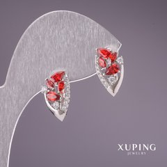 Сережки Xuping з червоними каменями 16х9мм родій купити біжутерію дешево в інтернеті
