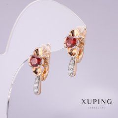 Сережки Xuping з каменем колір червоний 20х10мм позолота 18к