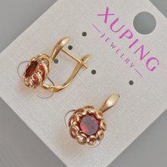 Сережки Xuping з червоним кристалом d-20х10мм+- Позолота 18К