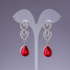 Сережки з червоними кристалами L-5,5 см сірий метал купити біжутерію дешево в інтернеті