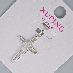 Кулон "Хрест" Xuping з білими стразами d-24,5х16мм+ - L-31мм+- родій