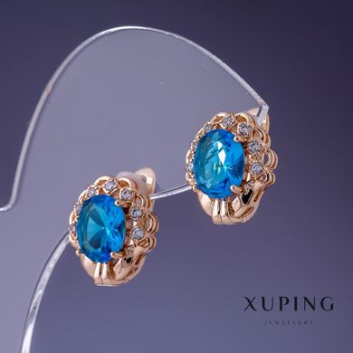 Сережки Xuping циркон "Топаз" синій 15х12мм "позолота 18К " купити біжутерію дешево в інтернеті