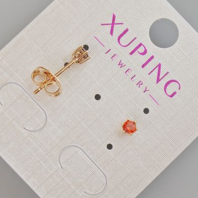 Сережки пусети Xuping з червоним кристалом d-4мм+- Позолота 18К купити біжутерію дешево в інтернеті